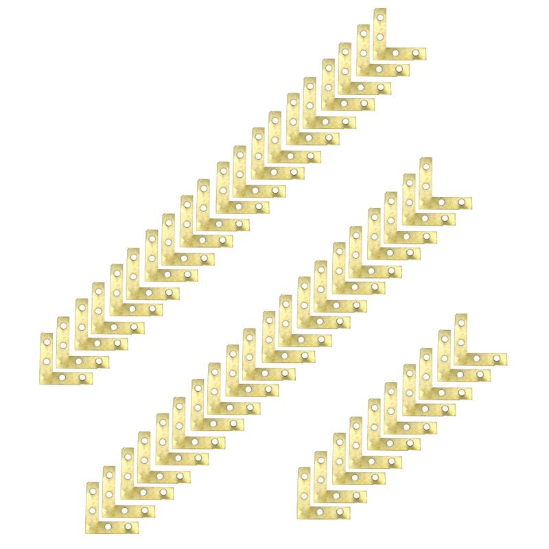 Pastlla 50Pcs Corner Brace 4 Holes Flat Corner Braces L Shape Repair Bracket L Shape Repair Plates Joint Bracket for Paintings, Photos Frame, Artwork, Home Decor, Clock 1.5"" x 1.5"" (Gold) - Image 1